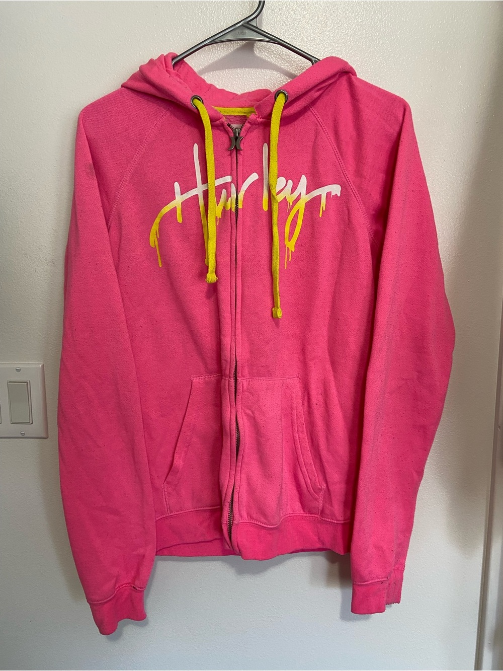 Hurley Pink Hoodie with Yellow Accents
